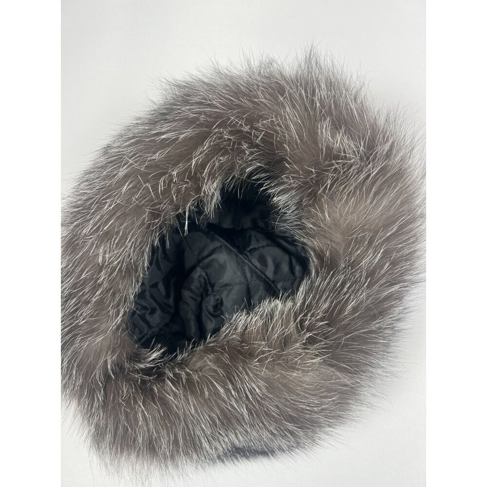 FRR Men Silver Fox Fur Black Leather Trapper Hat Winter Ear Flaps - Picture 5 of 8